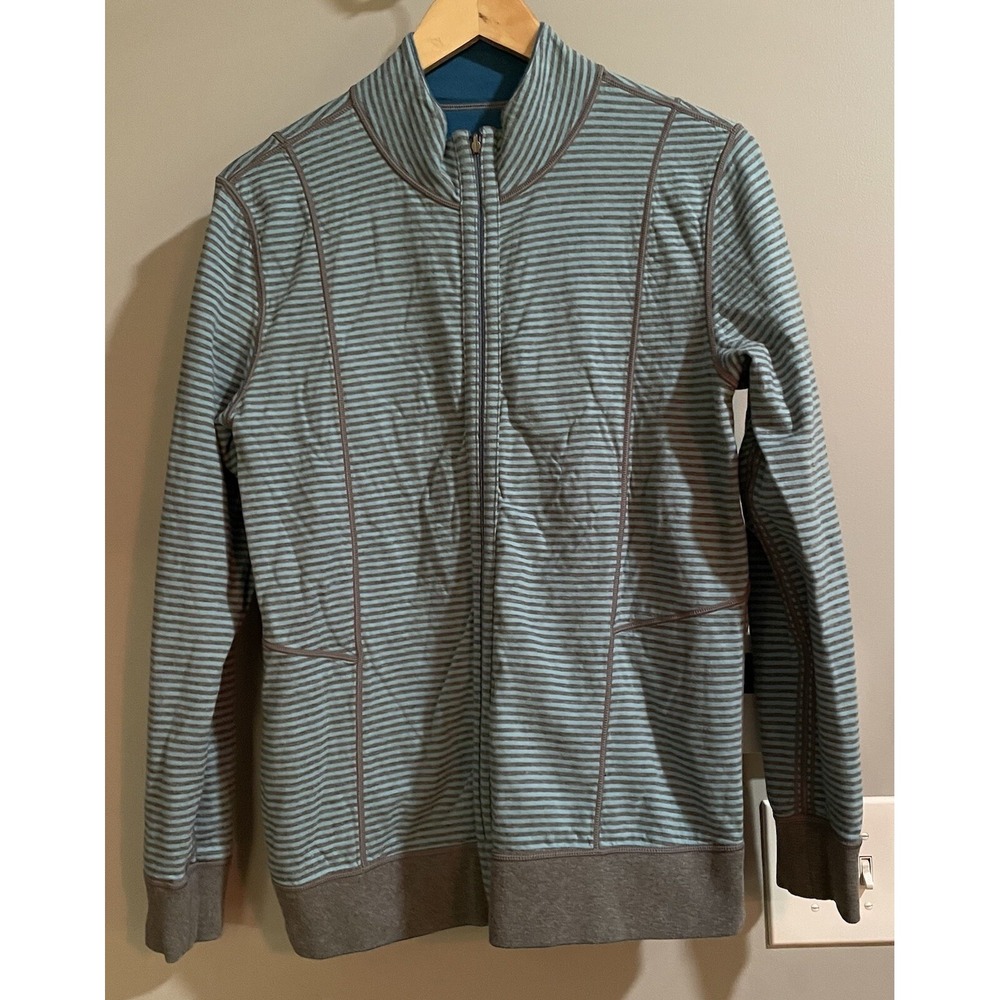 Tommy Bahama Sweater Reversible Nautical Striped / Solid Mock Neck Womens Large
